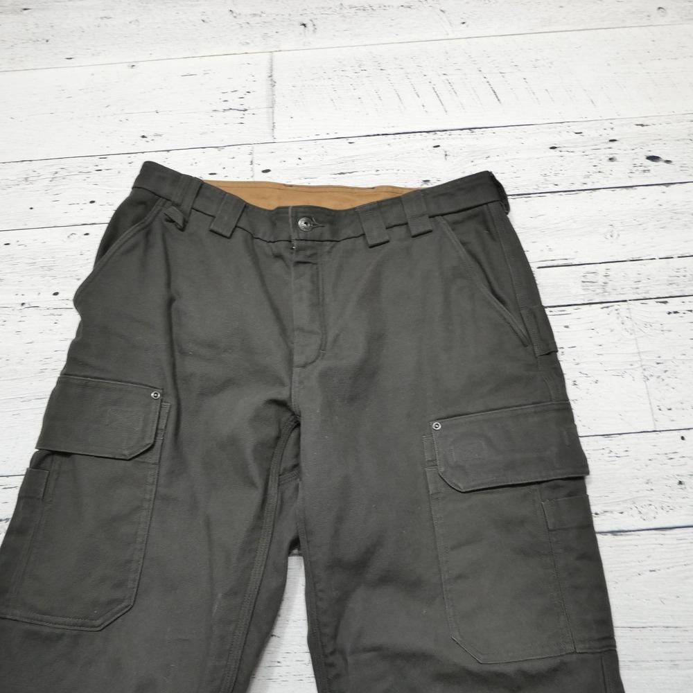 Duluth Trading Cargo Pants Mens 36x30 Green Canvas Fleece Lined Workwear Winter - Picture 2 of 8